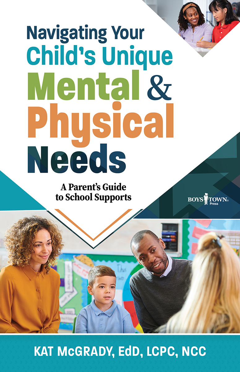 Text reads Navigating Your Child's Unique Mental & Physical Needs with photos of children, parents, and educators in counseling settings